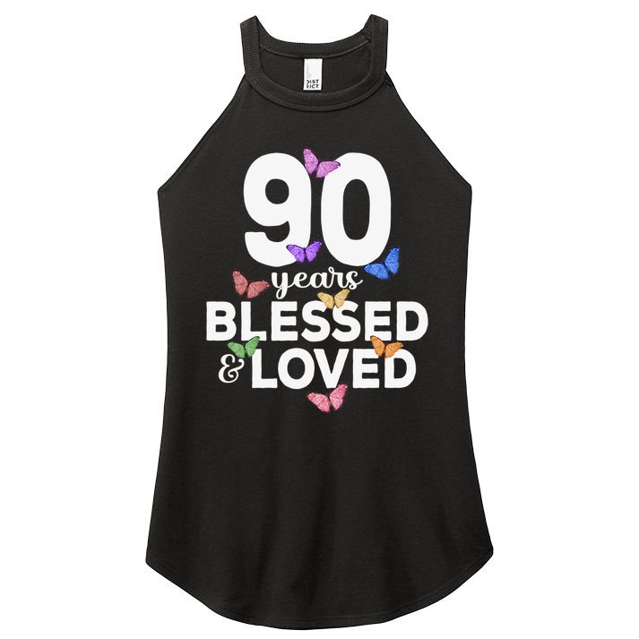 90 Years Blessed And Loved Butterfly 90th Birthday Women's Perfect Tri Rocker Tank