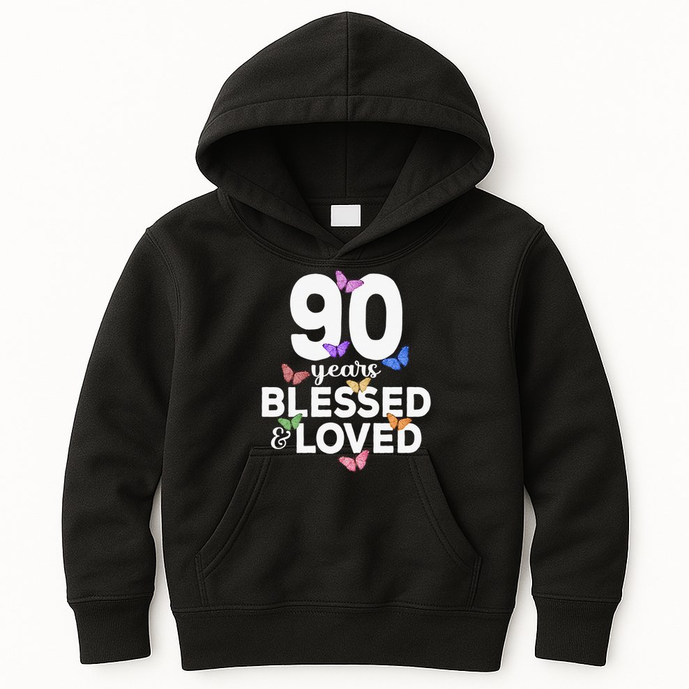 90 Years Blessed And Loved Butterfly 90th Birthday Kids Hoodie