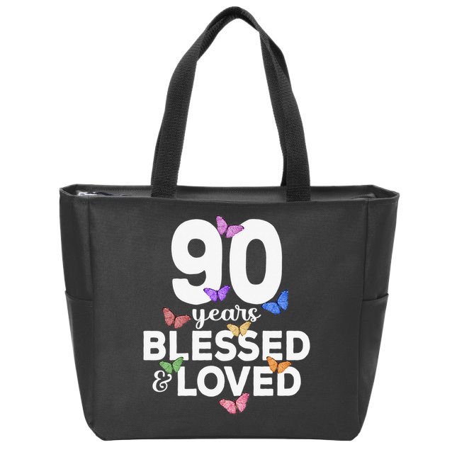90 Years Blessed And Loved Butterfly 90th Birthday Zip Tote Bag