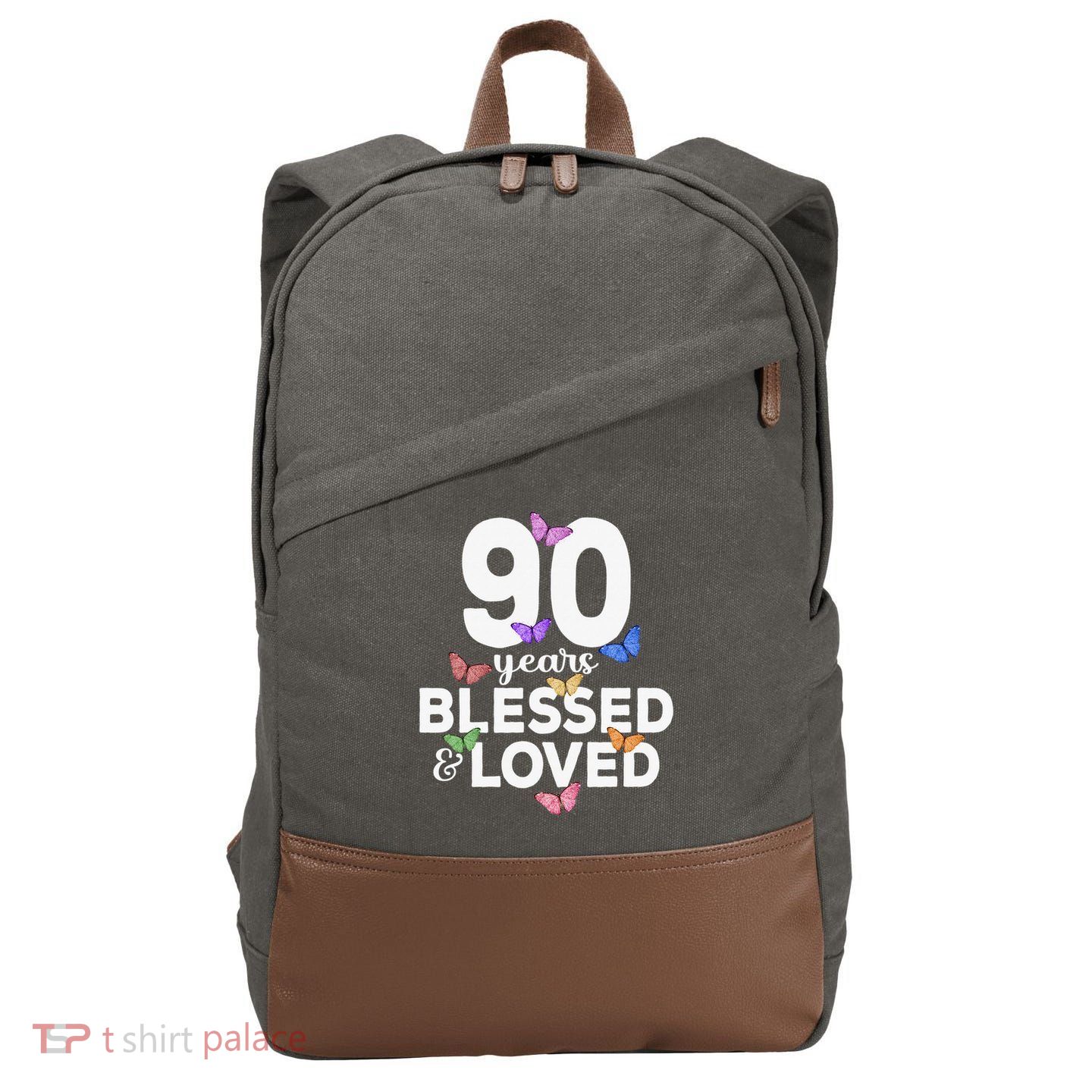 90 Years Blessed And Loved Butterfly 90th Birthday Cotton Canvas Backpack