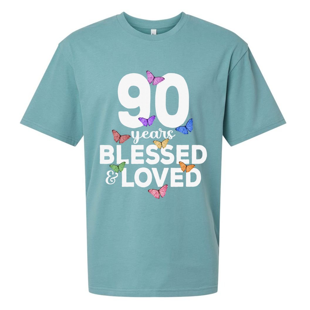 90 Years Blessed And Loved Butterfly 90th Birthday Sueded Cloud Jersey T-Shirt