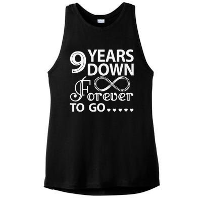 9 Years Down Forever To Go 9th Wedding Anniversary Ladies PosiCharge Tri-Blend Wicking Tank