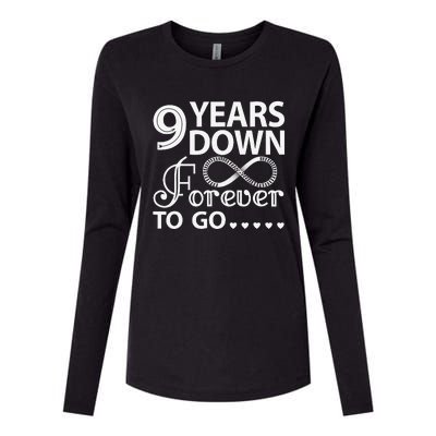 9 Years Down Forever To Go 9th Wedding Anniversary Womens Cotton Relaxed Long Sleeve T-Shirt