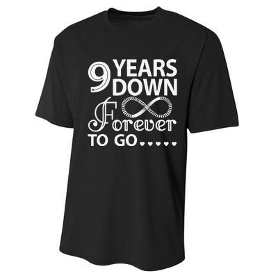 9 Years Down Forever To Go 9th Wedding Anniversary Performance Sprint T-Shirt