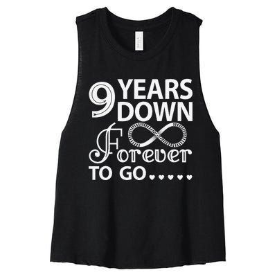 9 Years Down Forever To Go 9th Wedding Anniversary Women's Racerback Cropped Tank