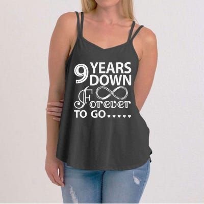 9 Years Down Forever To Go 9th Wedding Anniversary Women's Strappy Tank