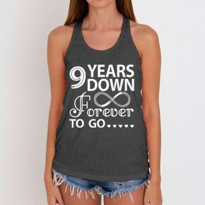 9 Years Down Forever To Go 9th Wedding Anniversary Women's Knotted Racerback Tank