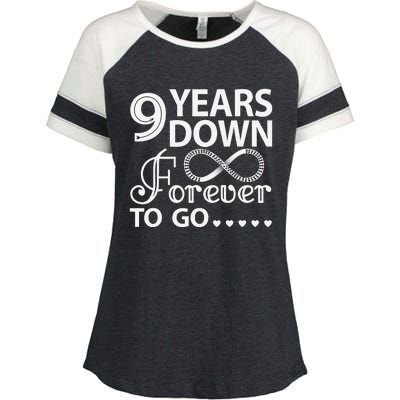 9 Years Down Forever To Go 9th Wedding Anniversary Enza Ladies Jersey Colorblock Tee