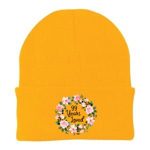 99 Years Loved 99 Years Old Floral 99th Birthday Gift Knit Cap Winter Beanie