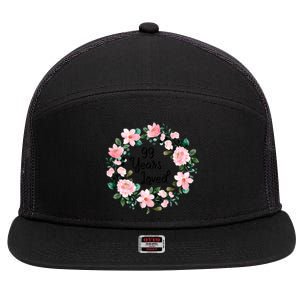 99 Years Loved 99 Years Old Floral 99th Birthday Gift 7 Panel Mesh Trucker Snapback Hat