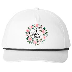 99 Years Loved 99 Years Old Floral 99th Birthday Gift Snapback Five-Panel Rope Hat