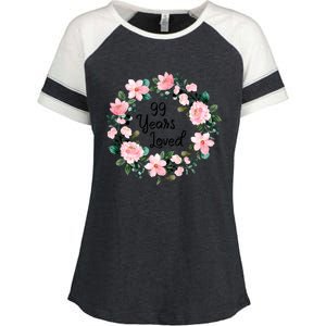 99 Years Loved 99 Years Old Floral 99th Birthday Gift Enza Ladies Jersey Colorblock Tee