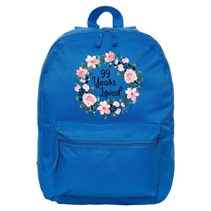 99 Years Loved 99 Years Old Floral 99th Birthday Gift 16 in Basic Backpack