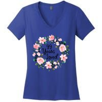 99 Years Loved 99 Years Old Floral 99th Birthday Gift Women's V-Neck T-Shirt