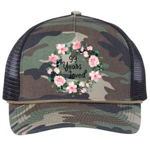 99 Years Loved 99 Years Old Floral 99th Birthday Gift Retro Rope Trucker Hat Cap