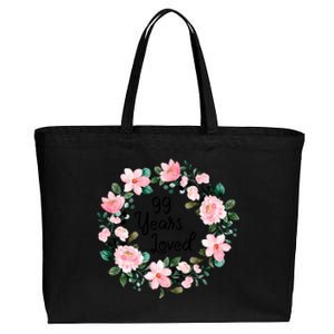 99 Years Loved 99 Years Old Floral 99th Birthday Gift Cotton Canvas Jumbo Tote