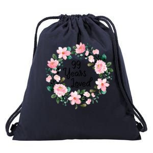 99 Years Loved 99 Years Old Floral 99th Birthday Gift Drawstring Bag