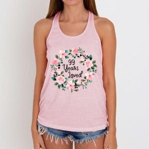 99 Years Loved 99 Years Old Floral 99th Birthday Gift Women's Knotted Racerback Tank