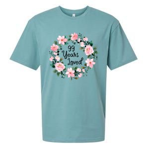 99 Years Loved 99 Years Old Floral 99th Birthday Gift Sueded Cloud Jersey T-Shirt