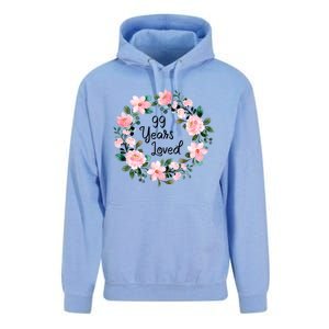 99 Years Loved 99 Years Old Floral 99th Birthday Gift Unisex Surf Hoodie