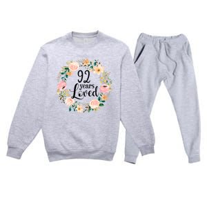 92 Years Loved 92 Year Old Women Floral 92nd Birthday Gift Premium Crewneck Sweatsuit Set