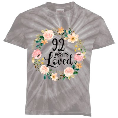 92 Years Loved 92 Year Old Women Floral 92nd Birthday Gift Kids Tie-Dye T-Shirt