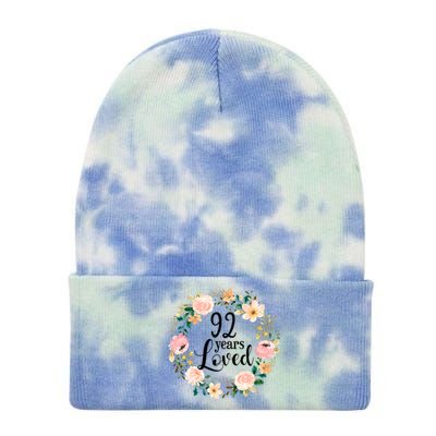 92 Years Loved 92 Year Old Women Floral 92nd Birthday Gift Tie Dye 12in Knit Beanie