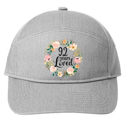 92 Years Loved 92 Year Old Women Floral 92nd Birthday Gift 7-Panel Snapback Hat