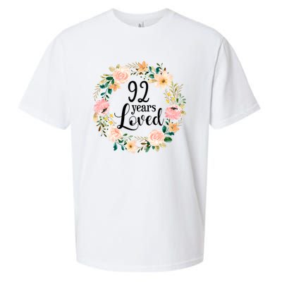 92 Years Loved 92 Year Old Women Floral 92nd Birthday Gift Sueded Cloud Jersey T-Shirt