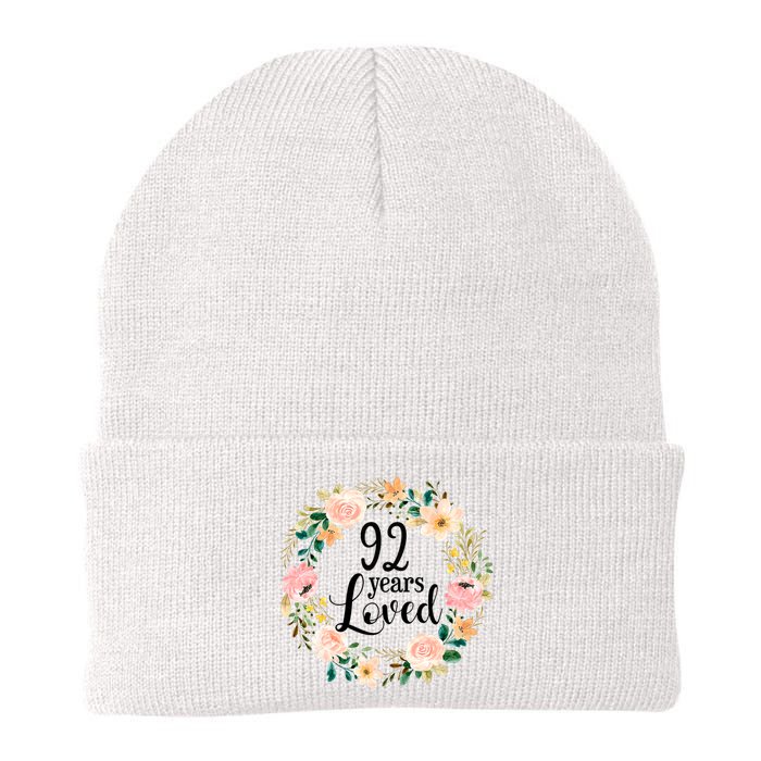 92 Years Loved 92 Year Old Women Floral 92nd Birthday Gift Knit Cap Winter Beanie