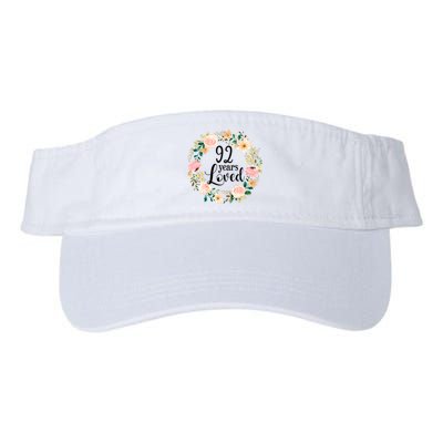 92 Years Loved 92 Year Old Women Floral 92nd Birthday Gift Valucap Bio-Washed Visor