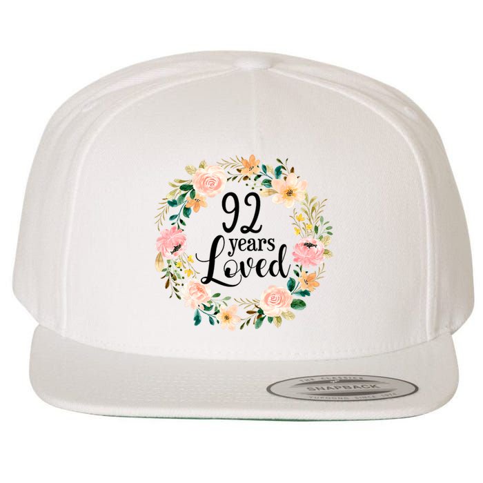 92 Years Loved 92 Year Old Women Floral 92nd Birthday Gift Wool Snapback Cap