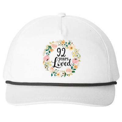 92 Years Loved 92 Year Old Women Floral 92nd Birthday Gift Snapback Five-Panel Rope Hat