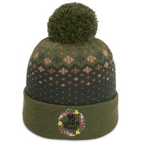 95 Years Loved  Wo 95 Years Old Floral 95th Birthday Present The Baniff Cuffed Pom Beanie