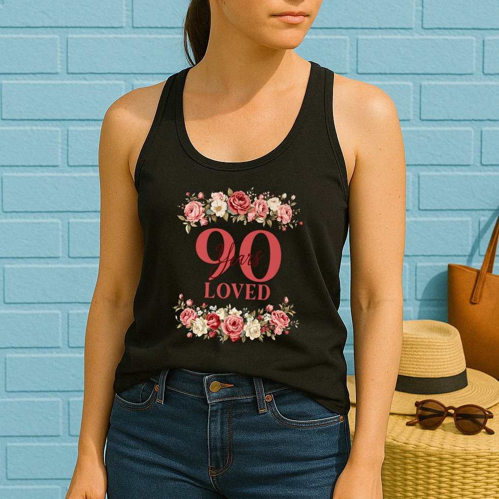 90 Years Loved 90th Birthday Floral 90 Years Old Womens Tank Top