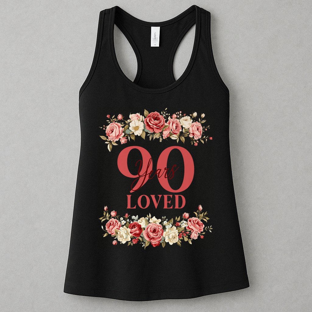90 Years Loved 90th Birthday Floral 90 Years Old Womens Tank Top