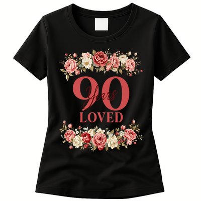90 Years Loved 90th Birthday Floral 90 Years Old Womens T-Shirt