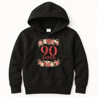 90 Years Loved 90th Birthday Floral 90 Years Old Kids Hoodie