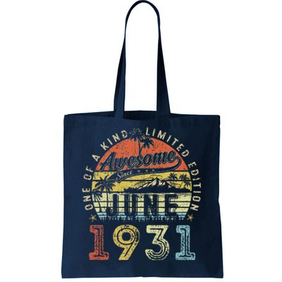 92 Year Old Awesome Since June 1931 92th Birthday Tote Bag