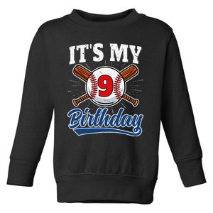 9 Years Old Baseball Player 9th Birthday Party Toddler Sweatshirt