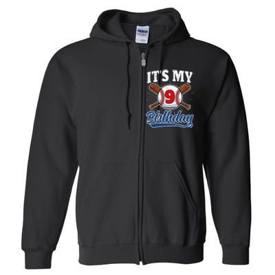 9 Years Old Baseball Player 9th Birthday Party Full Zip Hoodie