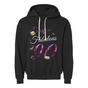 90 Year Old Sassy & Fabulous Floral 1933 90th Birthday Gift Garment-Dyed Fleece Hoodie