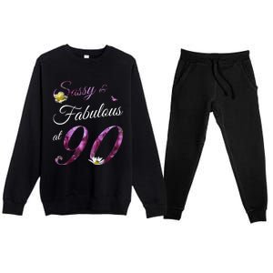 90 Year Old Sassy & Fabulous Floral 1933 90th Birthday Gift Premium Crewneck Sweatsuit Set