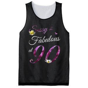 90 Year Old Sassy & Fabulous Floral 1933 90th Birthday Gift Mesh Reversible Basketball Jersey Tank