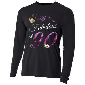 90 Year Old Sassy & Fabulous Floral 1933 90th Birthday Gift Cooling Performance Long Sleeve Crew