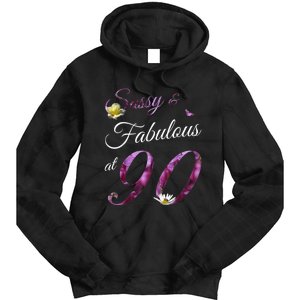 90 Year Old Sassy & Fabulous Floral 1933 90th Birthday Gift Tie Dye Hoodie