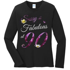 90 Year Old Sassy & Fabulous Floral 1933 90th Birthday Gift Ladies Long Sleeve Shirt