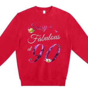 90 Year Old Sassy & Fabulous Floral 1933 90th Birthday Gift Premium Crewneck Sweatshirt