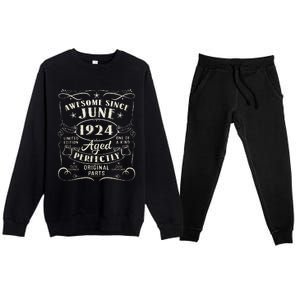 99 Year Old Awesome Since June 1924 99th Birthday Premium Crewneck Sweatsuit Set