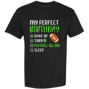 9 Year Old American Football Birthday Party 9th Boy Player Garment-Dyed Heavyweight T-Shirt